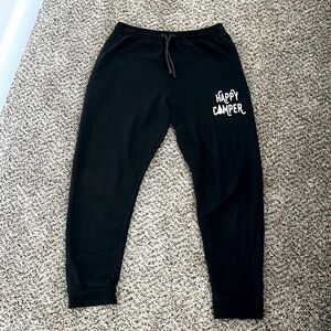 Happy Camper printed sweatpants joggers, womens large, black
